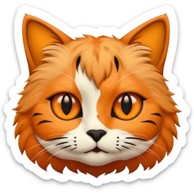 A cat with 1 side its face orange colour and the other black colour sticker