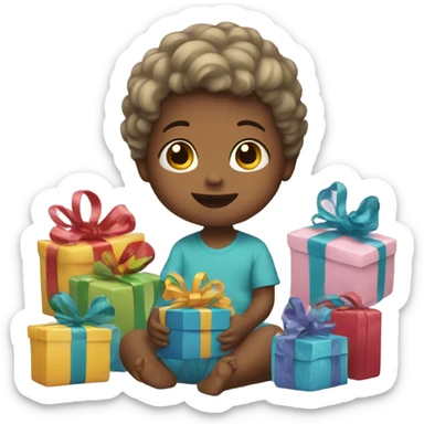 Toddler opening presents sticker