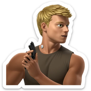 blonde boy with handgun sticker