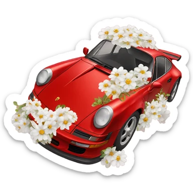 Red Porsche with white flowers sticker