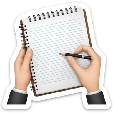 libreta anillada abierta y sostenida por unas manos  sticker