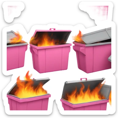 Pink dumpster fire; more flames; shorter bin sticker