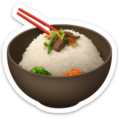 bowl with rice and stir fry beef and vegetables sticker