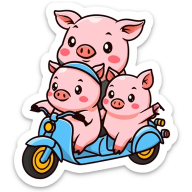 pig couple riding a motorbike, cute sticker