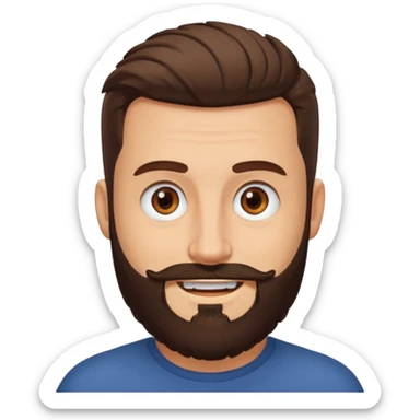 man, buzzed hair, brown eyes, full beard, smiling sticker