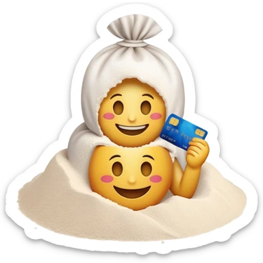 Happy emoji with credit card in hand a pile of flour sticker