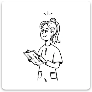 blonde female physical therapist with ponytail, thoughtful expression, wearing scrubs sticker