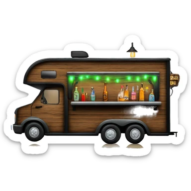 mobile bar horse trailer with neon bar sign and rustic wood window  sticker
