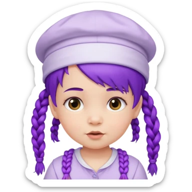 purple haired little baby with braids and white hat not beanie sticker
