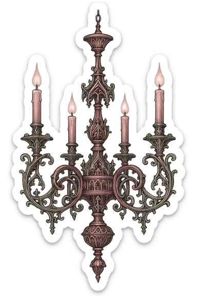 gothic chandelier, pink and silver, intricate and stylish sticker