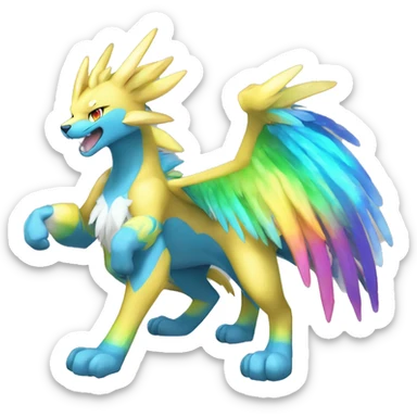 Celestial Powerful Rainbow-Crystallic Colorful Vibrant Colors Flying Advanced Zeraora-Aurorus-Fakémon-Legendary-Pokémon-Creature Full Body sticker