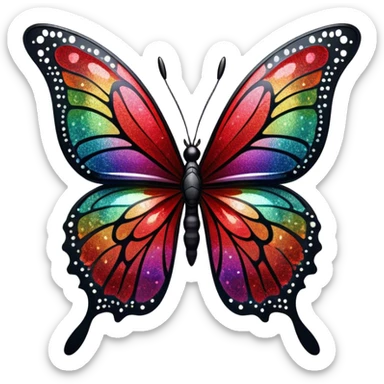edgy black and red glittery iridescent rainbow transparent butterfly with detailed intricate patterns sticker