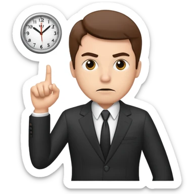 annoyed boss pointing at the clock sticker