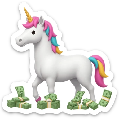 unicorn standing on cash sticker