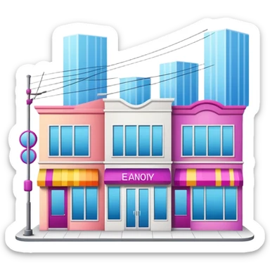 three separate beauty salon buildings connected with lines sticker