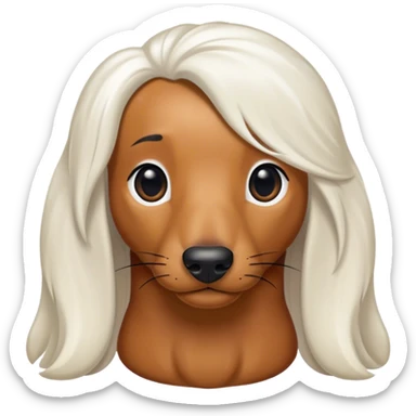 Sausage dog with long white hair a black eye and a few black spots sticker