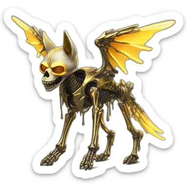 Melting Neon and gold Zombie skeleton fox with wings and prosthetic leg  sticker