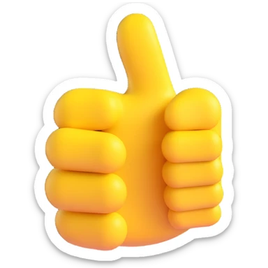 A 3D thumbs up emoji, Microsoft Fluent style, yellow color sticker