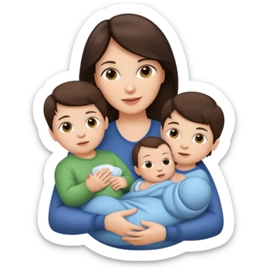 Brunette Mother holding a baby and two young sons, realistic  sticker