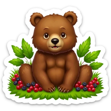 bear with berryes on grass sticker