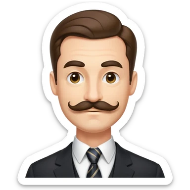Finance bro with an obnoxiously large handlebar mustache, wearing a suit and tie, smirking confidently sticker
