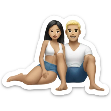 asian girl laying on the beach with white american boyfriend  sticker