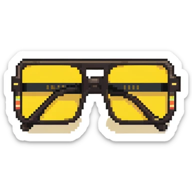 Funky 70s sunglasses with large square frames and yellow lenses sticker