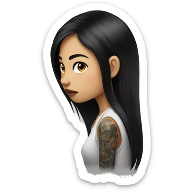 vietnam girl with a dragon tattoo in the right side of her head with black long hair sticker