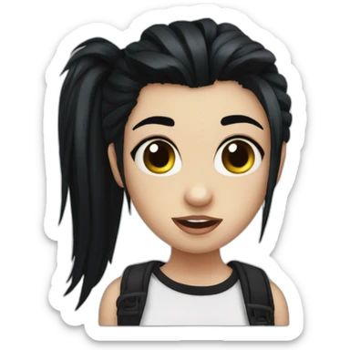 emo girl black hair pony piercings silly face sticker