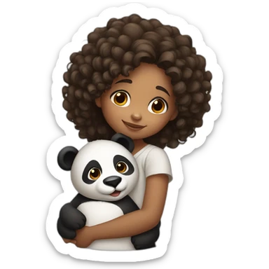 indian girl with curly hair hugging panda sticker