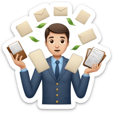 create an emoji of a person juggling lots of work loooking stressed out sticker