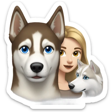 White Woman hair brown and bleus eyes and golden Husky  sticker