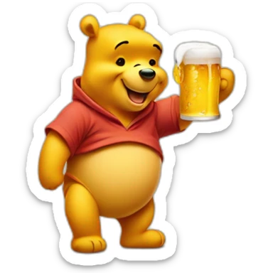 Winnie the Pooh with a beer sticker