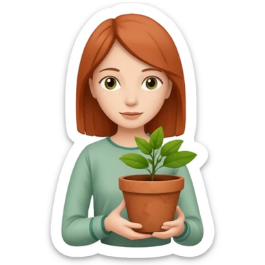 woman holding a flower pot sticker