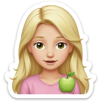 blonde with long hair and swamp-colored eyes, wearing a pastel pink shirt, winking, iOS Apple emoji style sticker