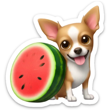 Brown chihuahua rides on fluffy watermelon toy sticker