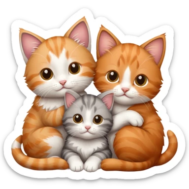 3 kittens cuddling together all different colours, the first one is grey and white, the second is ginger and white and the third is brown tabby and white sticker