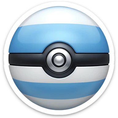 blue pokeball emoji, top half is a more saturated blue, bottom half is white, black stripe, with a white sheen, with a pearlescent finish, with a mist effect sticker