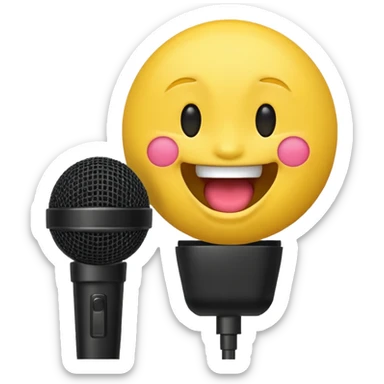 laughing face emoji next to a mic sticker
