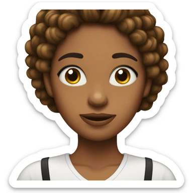 Chica blanca de pelo negro rizado por los hombros, ojos marrones sticker