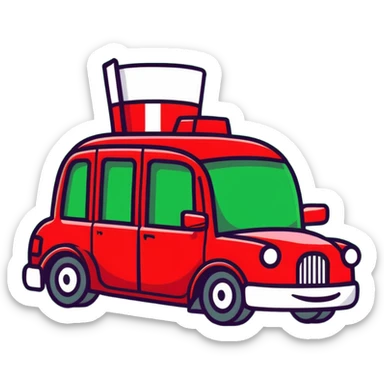 A red taxi cab shaped like a soda can sticker