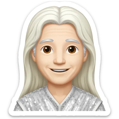 God from The Bible with long white hair, white sequin outfit sticker