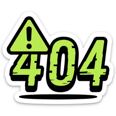 Edit the 404 icon in neon green and black in color outline icon style. Add a warning triangle. Make the numbers more glitchy. Add a shadow effect. sticker