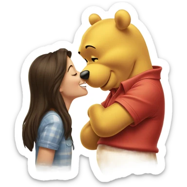 Pretty brunette getting kiss from Winnie the Pooh  sticker