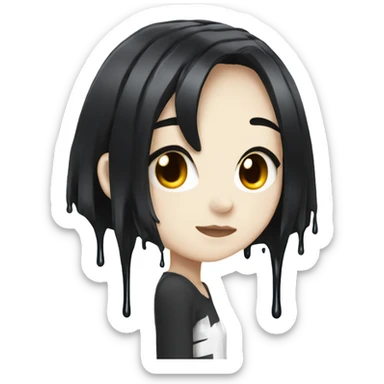white paint dripping over an anime girl with black hair sticker