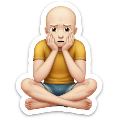 Scared man sitting curled up on himself sticker