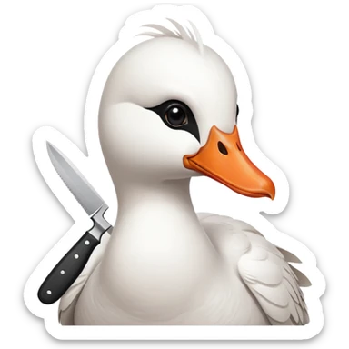 mischievous goose with a knife in its bill, untitled goose game inspired sticker
