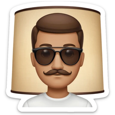 head-only emoji of a man with brown hair slicked back hairstyle, lampshade mustache, black sunglasses, no neck or shoulders in frame sticker