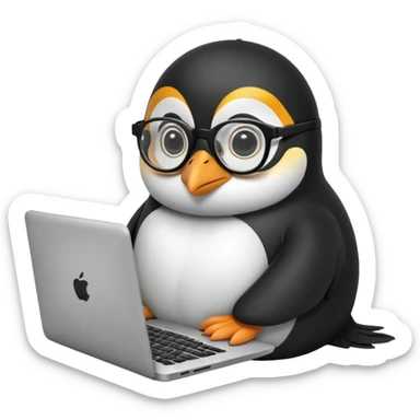 createa nice penguin and using his laptop make it like a developer sticker