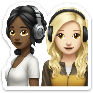 Two pale skin Girls dj with headphones one black hair one blonde hair  sticker